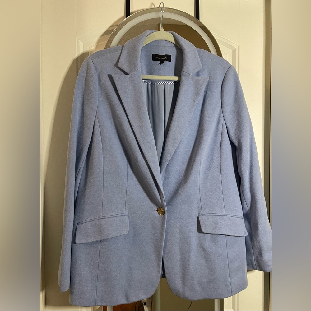 Talbots one button blazer baby blue size 14